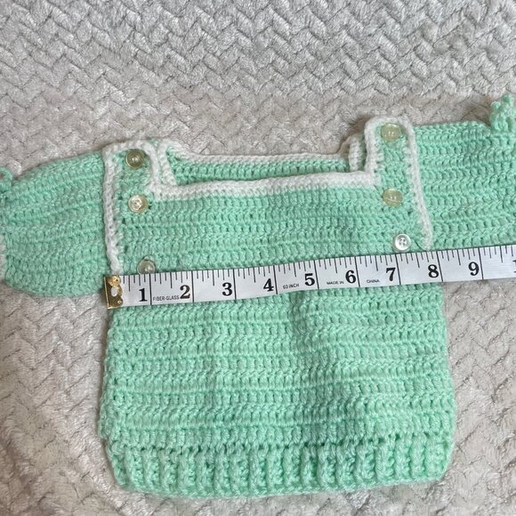 Vintage Handmade Light Green Knitted 2 piece Infant Outfit OS OOAK - Picture 8 of 10